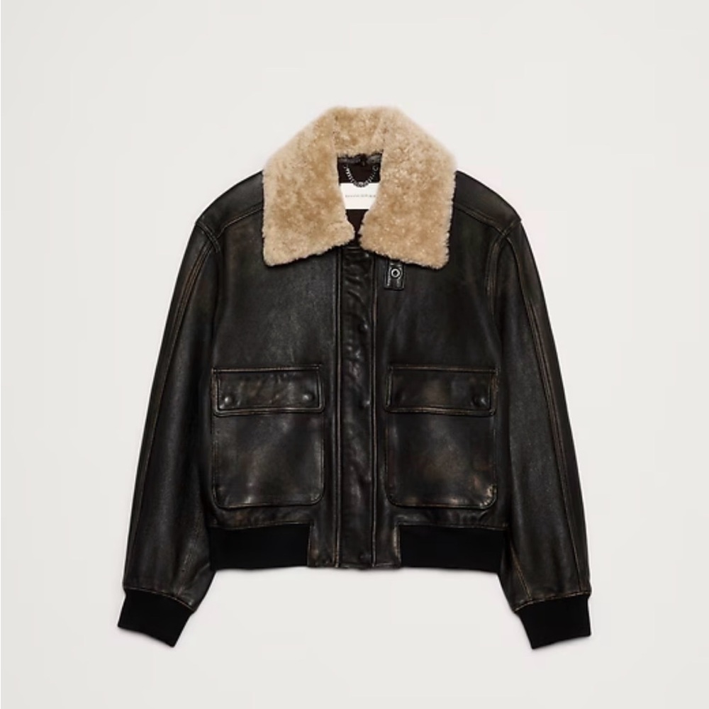 Banana Republic Black Leather Jacket with Tan Collar